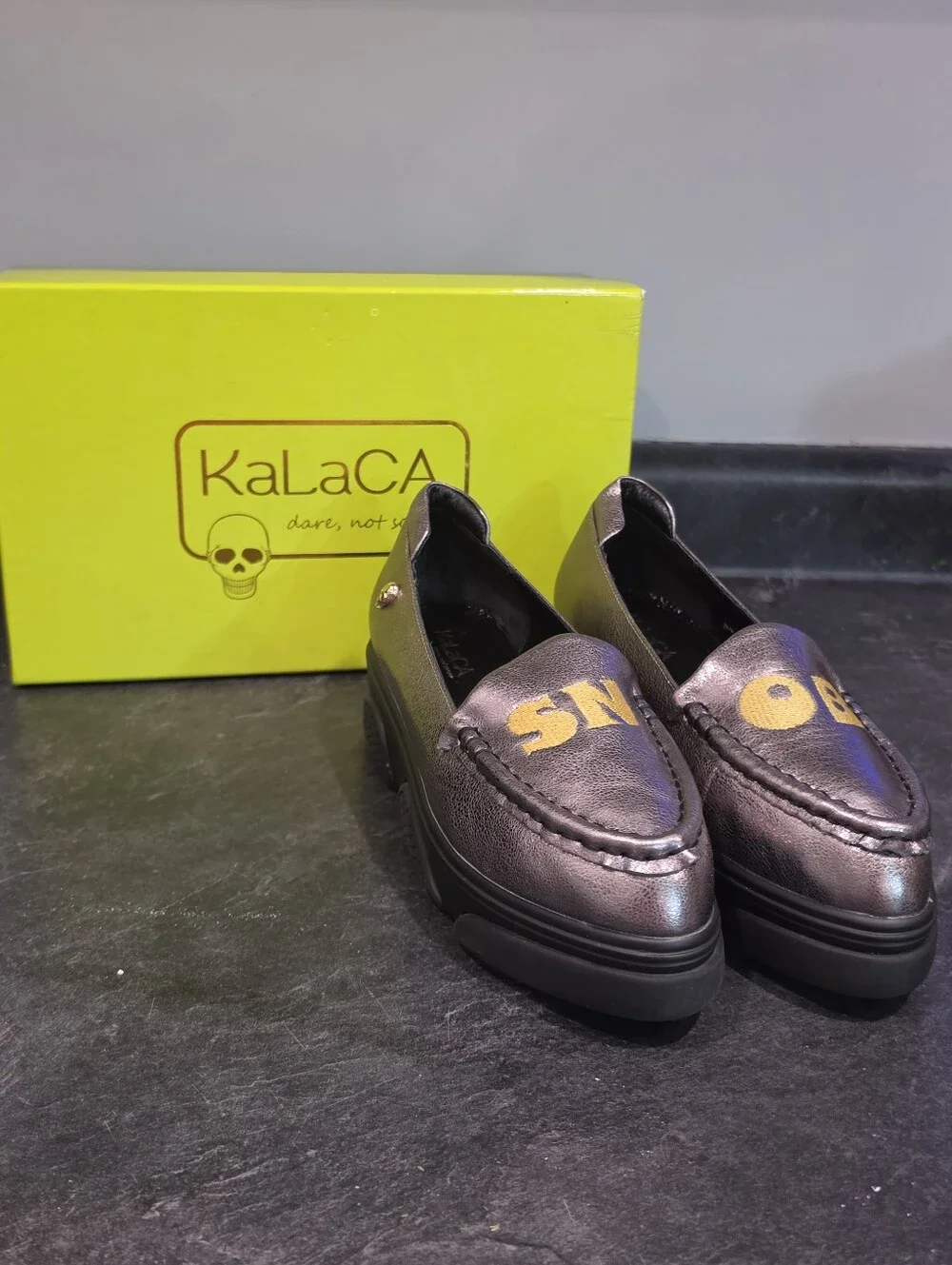 KaLaCA SNOB gun Metal Platform Shoes Size 38